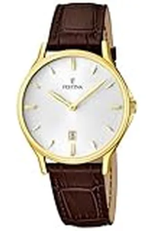 Festina Reloj Hombre F16747/1 Correa Clasico Caja de Acero Inoxidable 316l Dorado Correa de Cuero Marrón