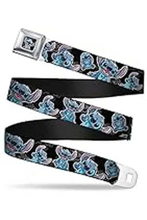 Disney Buckle-Down Face Close-UP Full Color Seatbelt Belt-Stitch Poses/Hibiscus Sketch Black/Gray/Blue Webbing Grtel, , Medium para Hombre