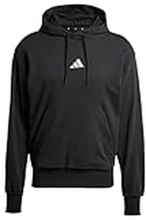adidas Hombre Essentials FEELCOZY French Terry Hoodie, Black/White, XL