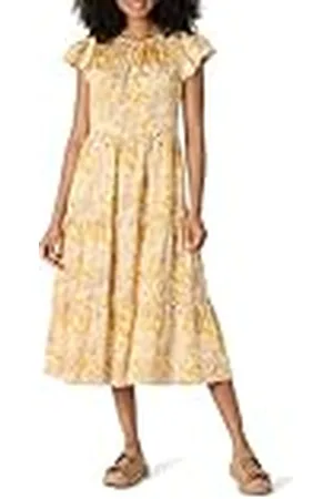 Amazon Vestido Midi, a Capas y Holgado de Satén de Algodón con Cuello Redondo Mujer, , XXL