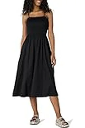 Amazon Vestido Midi con Corpiño Nido de Abeja de Satén de Algodón de Corte Recto Mujer, , S