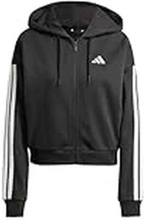 adidas Mujer Essentials 3-Stripes French Terry Full Zip Hoodie, Black/White, XXS