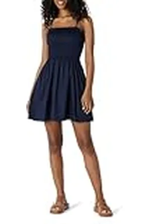 Amazon Vestido Corto con Corpiño Nido de Abeja de Satén de Algodón de Corte Recto Mujer, , L
