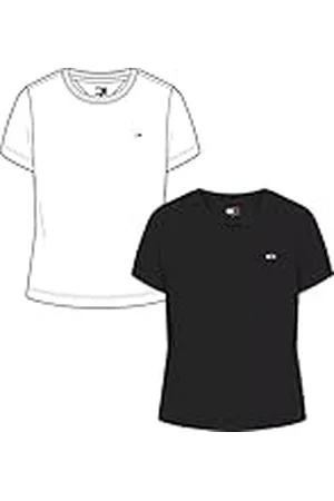 Tommy Hilfiger Camisetas de Manga Corta Pack de 2 Mujer con Cuello Redondo, Blanco (Ecru/Black), M