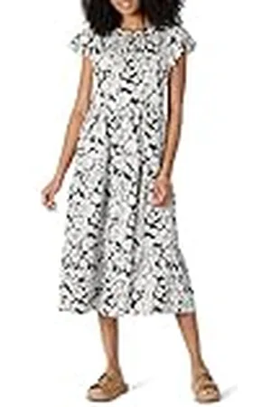 Amazon Vestido Midi, a Capas y Holgado de Satén de Algodón con Cuello Redondo Mujer, , M