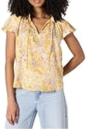 Amazon Blusa Holgada de Satén de Algodón con Mangas de Volante Mujer, , M