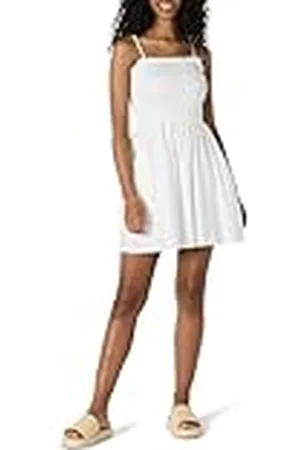Amazon Vestido Corto con Corpiño Nido de Abeja de Satén de Algodón de Corte Recto Mujer, , XXL
