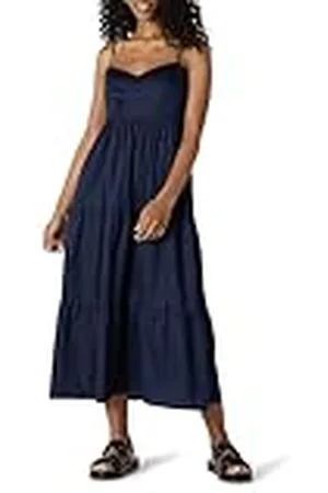 Amazon Vestido Largo de Satén de Algodón con Ajuste Regular, Tirantes Finos y Capas Mujer, , S
