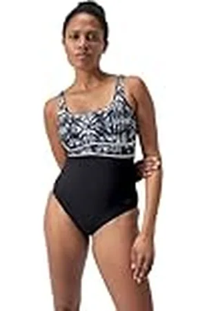 Speedo Bañador Moldeador de 1 Pieza ContourEclipse | Moldeador | Traje de baño para Las Vacaciones y la Playa Traje de baño para Mujer, Negro/Gris óxido/Blanco, 40