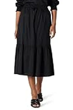 Amazon Falda Midi a Capas Ajustada y Acampanada de Satén de Algodón (El Top Se Vende por Separado) Mujer, , XL