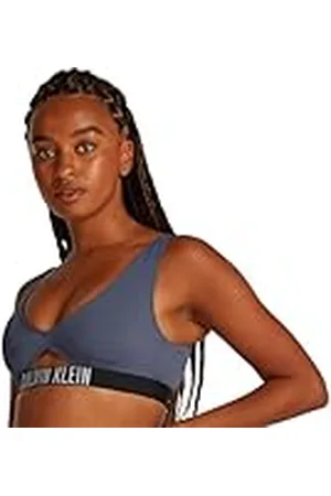 Calvin Klein Top de bikini Mujer Bralette con detalle cut-out, Azul (Grisaille), M