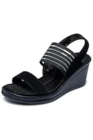 Skechers RUMBLERS SCI-FI, Sandalias con Cuña para Mujer, Black Mitobuck/ Gore/ Trim, 40 EU