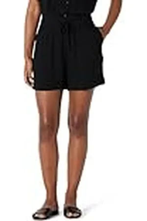 Amazon Pantalones Cortos de Sarga Fluida de Tiro Alto, Holgados y Elásticos (la Camisa se Vende por Separado) Mujer, , XS