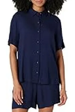 Amazon Camisa Holgada de Sarga Fluida con Botones (los Pantalones Cortos se Venden por Separado) Mujer, , S