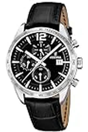 Festina Reloj Hombre F16760/4 Timeless Chronograph Caja de Acero Inoxidable 316l Plateado Correa de Cuero Negro