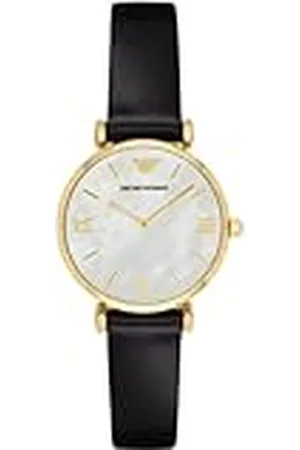 Emporio Armani Reloj de mujer, Movimiento de dos manecillas, caja de acero inoxidable dorado de 32 mm con correa de piel, AR1910