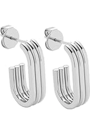 Leonardo Pendientes de aro Elisabeth • 1 par de pendientes de aro de acero inoxidable plateado • Forma de ranura transparente en tres cuartos de largo • Regalo de joyas para mujeres •