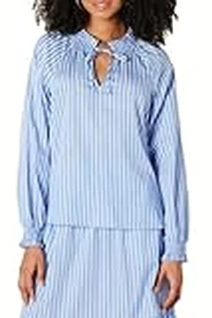 Amazon Blusa Holgada de Satén de Algodón con Cuello de Volantes y Manga Larga (La Falda Se Vende por Separado) Mujer, , S