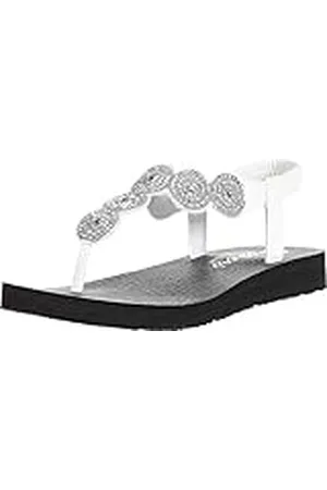 Skechers MEDITATION STARS & SPARKLE, Chanclas para Mujer, White Duraleather/ Clear Rhinestone Trim, 39 EU