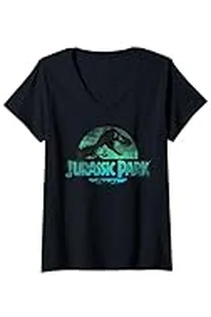 Jurassic Park Turquoise Safari Circle Logo Camiseta Cuello V
