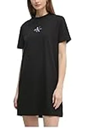 Calvin Klein Vestido tipo camiseta Mujer Gradient Monologo Tee corto, Negro (Ck Black), XL