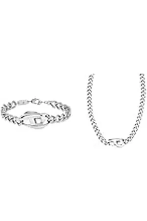Diesel Hombre Set Pulsera y collar de acero inoxidable tono plateado, Set