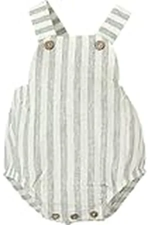 BABIDU Peto Niño con Tirantes Anchos y Botones Madera, Diseño a Rayas Verticales Verde Suave Conjunto, , 9 Meses Unisex bebé
