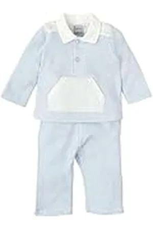 BABIDU Conjunto Bebé Tipo Chándal con Cuello Polo, Algodón Suave 100%, Detalles de Canalé, Bolsillo Canguro, Cierre con Botones y Pantalón Largo, Ideal para Primavera y Verano