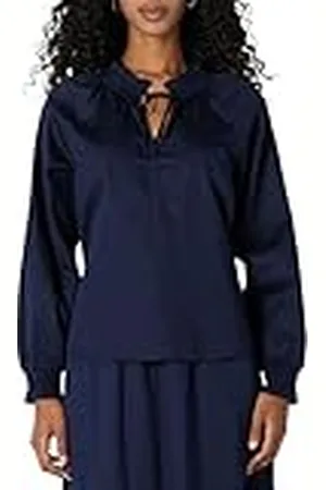 Amazon Blusa Holgada de Satén de Algodón con Cuello de Volantes y Manga Larga (La Falda Se Vende por Separado) Mujer, , S