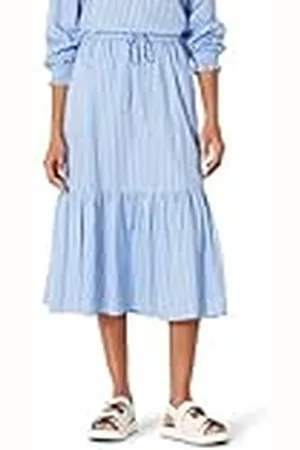 Amazon Falda Midi a Capas Ajustada y Acampanada de Satén de Algodón (El Top Se Vende por Separado) Mujer, , XL