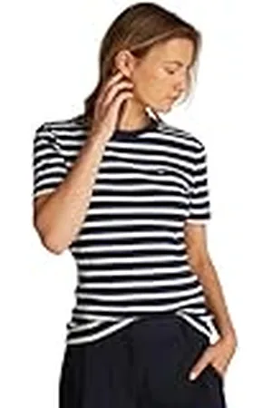 Tommy Hilfiger Camiseta de Manga Larga para Mujer Slim Cuello Barco, Multicolor (Ecru/ Blue Spell Stp), 3XL