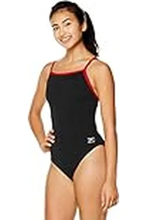Speedo Traje de baño para Mujer de una Pieza Endurance+ Flyback Sólidos Colores del Equipo, Mujer, 819016-972, Negro/Rojo, 46