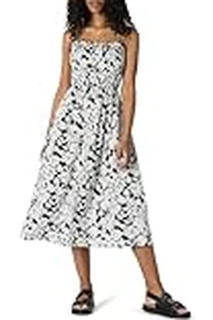 Amazon Vestido Midi con Corpiño Nido de Abeja de Satén de Algodón de Corte Recto Mujer, , XL