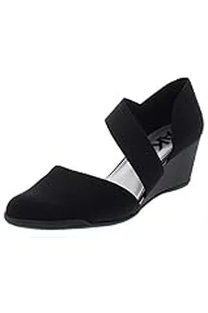 Anne Klein Mujeres Tara Punta Abierta Casual Sandalias de Piso, Black/Multi Stretch Fabric, Talla 9