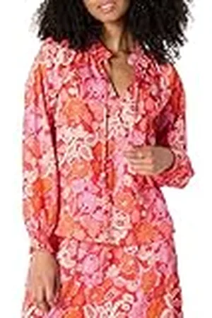 Amazon Blusa Holgada de Satén de Algodón con Cuello de Volantes y Manga Larga (La Falda Se Vende por Separado) Mujer, , L