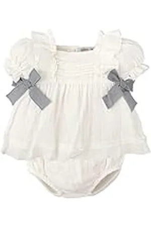 BABIDU Vestido Bebé Niña Verano Algodón 100% con Braguita, Volantes y Bordados, Diseño con Tirantes, Mangas Cortas o Sin Mangas, Estampados Florales y Cuadros Vichy, Jesusito Ideal para Días Soleados
