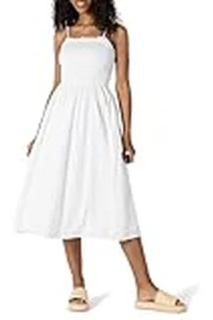 Amazon Vestido Midi con Corpiño Nido de Abeja de Satén de Algodón de Corte Recto Mujer, , XXL