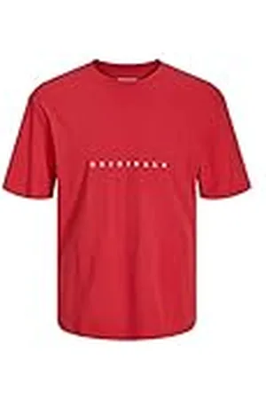 JACK & JONES Jorcopenhagen Noos-Camiseta de Manga Corta con Cuello Redondo, Rococco Red/Fit: Relaxed/Org Print/Cloud Emb, XL para Hombre