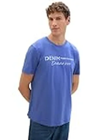 TOM TAILOR 1042042 Camiseta de algodón con Logotipo Impreso, 30104-Blueberry Blue, L Hombres