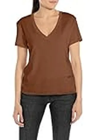 Replay Camiseta de mujer de algodón de manga corta, marrón , L