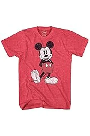 Disney Full Size Mickey Mouse Distressed Look T-Shirt Camiseta, Rojo Jaspeado, XL para Hombre