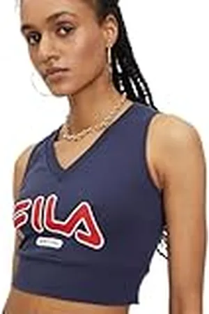 Fila LAIXI Cropped V-Neck Top Camiseta Tirantes Hombre, Black Iris, XL para Mujer