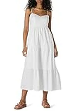 Amazon Vestido Largo de Satén de Algodón con Ajuste Regular, Tirantes Finos y Capas Mujer, , XL