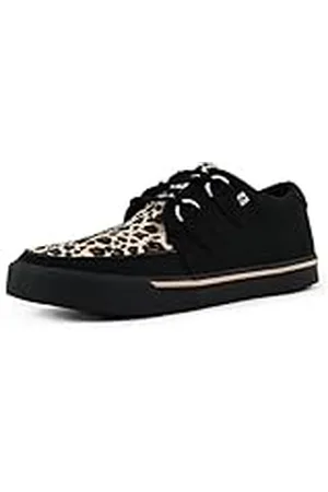 TUK Vegan Creeper Sneaker - Zapatos Hombre y Mujer - Color Black Canvas & Leopard Print - Zapatos con Cordones Estilo Punk, Gótico y Rockero - Talla EU40