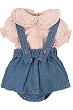 BABIDU Conjunto Niña con Peto Falda Denim y Camisa de Rayas, Cuello Bobo con Volante y Mangas Fruncidas, , 3 Meses Unisex bebé