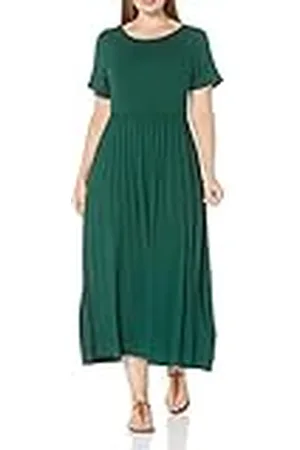Amazon Maxi-Vestido con Cintura y de Manga Corta (Disponible en Tallas Grandes) Mujer, , M