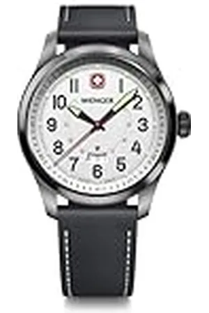 Wenger Reloj de Pulsera de Hombre Terragraph, Ø 43 mm, Swiss Made, Cuarzo analógico, Sumergible hasta 100 m, Pulsera de Piel, /Negro, 01.0541.126