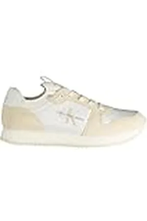 Calvin Klein Calvin Klein Zapatillas para Hombre Runner Sneaker Sock Laceup de Nailon y Piel Deportivas, Blanco (Bright White/Eggshell), 40