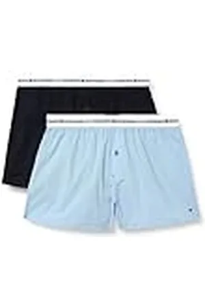 Tommy Hilfiger Calzoncillos bóxer Hombre Pack de 2 Woven Boxer de algodón, Azul (Des Sky/Sweet Blue), XL