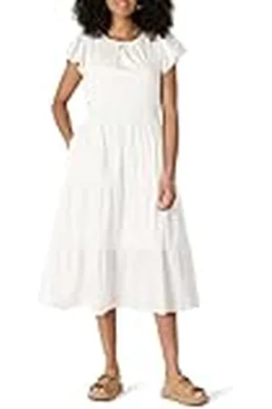 Amazon Vestido Midi, a Capas y Holgado de Satén de Algodón con Cuello Redondo Mujer, , S